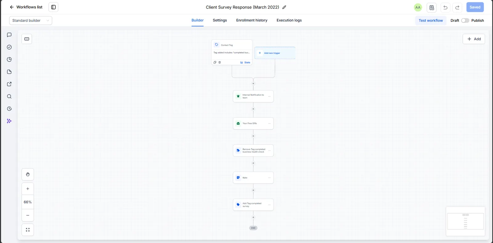 Client survey response workflow screenshot