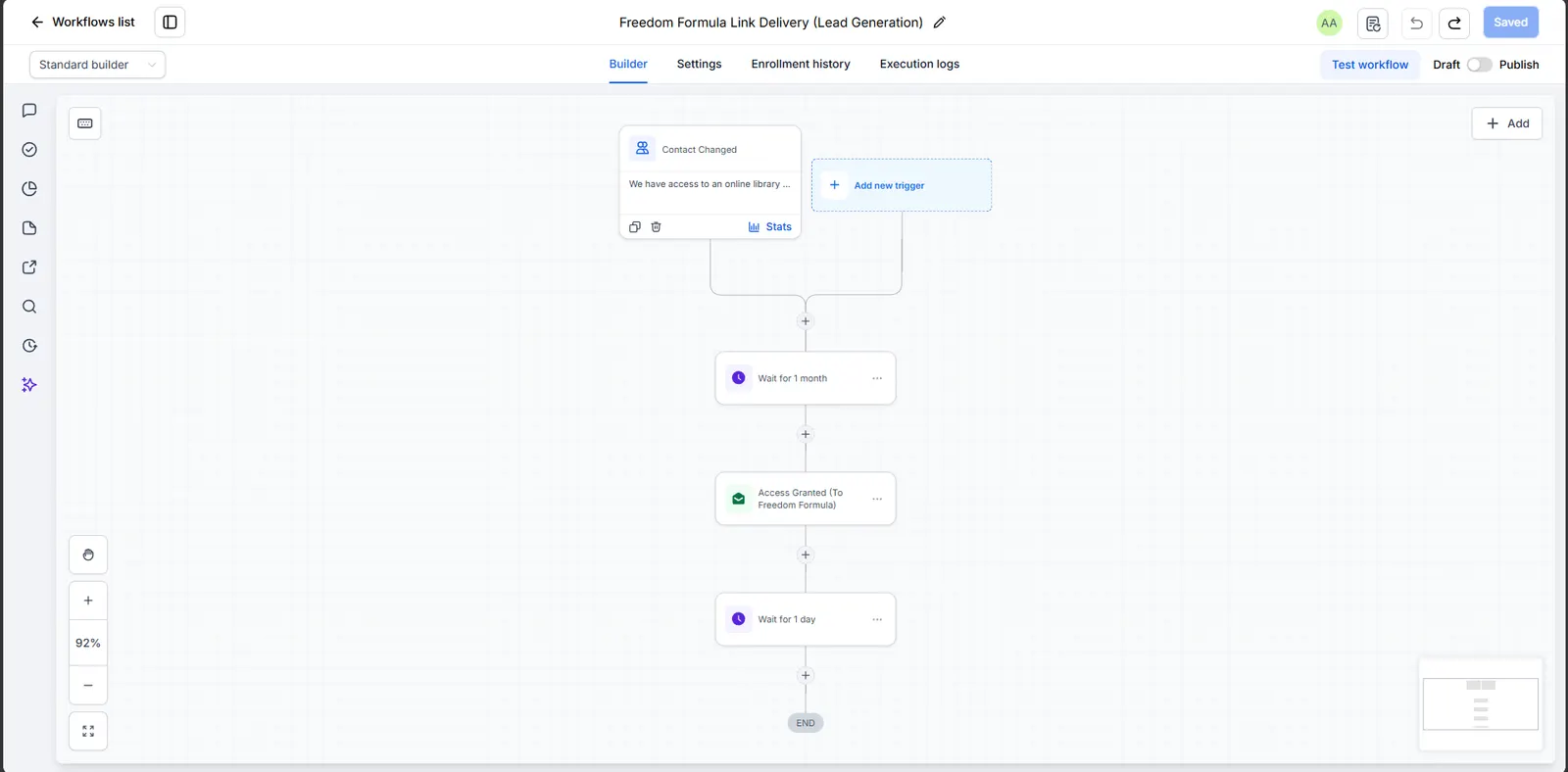 Lead-generation link delivery workflow screenshot